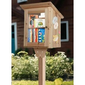 صندوق مكتبة خارجي بالحجم الكامل - خزانة كتب خشبية طبيعية لتبادل الأدب للأطفال، طلاء DIY للمجتمع in Kuwait