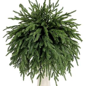 Pack of 6 Christmas Norfolk Pine Branches, 42cm/16.5'' Artificial Norfolk Pine Artificial Christmas Stems Real Touch Faux Greenary Norfolk Pine Branches for Xmas Wreath Garland Decor (6, Green)