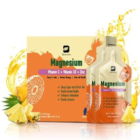 Magnesium Citrate Liquid Supplement 280Mg, with Bromelain, Vitamin C, D3, B6, Zinc, High Absorption Magnesium Citrate Oral Solution, Magnesium for Constipation, Zzz & Energy, Pineapple, 10 Fl Oz