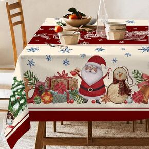 Hexagram Christmas Tablecloth, Christmas Snowman Table Cloth Rectangle 60x84 inch, Oblong Winter Xmas and Santa Kitchen Christmas Table Decorations for Home,Dinner,Party