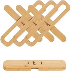 4 Pack Foldable Trivets for Hot Dishes by HTB, Bamboo X-Shaped Magnetic Trivets for Hot Pots/Pan/Dishes/Bowls/Teapot, 0.6" Thicken Heat Resistant Mat to Protect Kitchen Quartz Countertop Tabletop