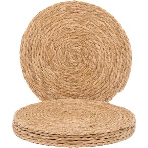 GENMOUS Woven Placemats Set of 10, 12" Round Placemats Natural Water Hyacinth Boho Placemats,Farmhouse Rattan Chargers for Dinner Plates, Rustic Braided Wicker Table Mats for Thanksgiving,Home,Wedding