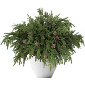 12 Pcs Christmas Artificial Pine Branches,17.3'' Plastic Pine Stems with pine cones for Christmas Decorations Home Indoor Outdoor, Realistic Greenery Cedar Branch for Vases Wreaths Garland Table Decor