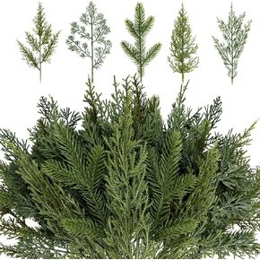 40 Pcs Christmas Artificial Pine Branches, 5 Styles Artificial Pine Branches Faux Leaves Needle Plastic Pine Sprigs Fake Greenery Pick for Christmas Wreaths DIY Craft Holiday Home Decor (40, Green) in Kuwait