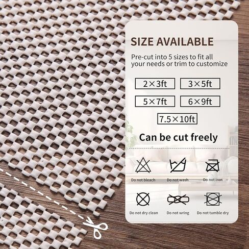 Non Slip Rug Pad 3 x 5 ft, Rug Gripper Pad for Hardwood Floors, Non Slip Thick Area Rug Pads for Tile Floor, Keeps Carpets in Place Soft and Safe in Saudi Arabia
