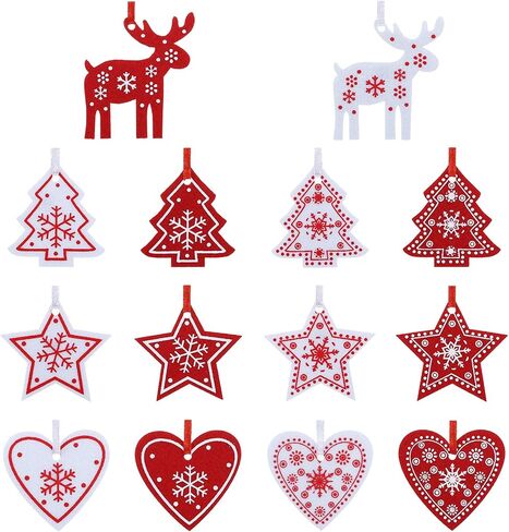 Naler 42 Pieces Christmas Felt Ornament Set - Includes Reindeer, Star, Christmas. Heart - Cute Hanging Ornaments for Christmas Tree Decorations - Red and White in Saudi Arabia