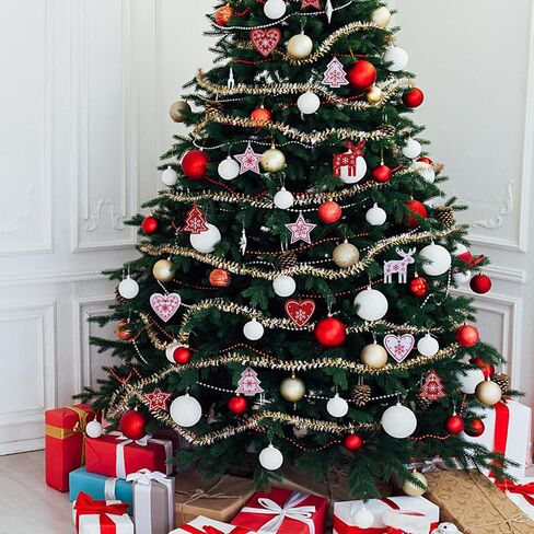 Naler 42 Pieces Christmas Felt Ornament Set - Includes Reindeer, Star, Christmas. Heart - Cute Hanging Ornaments for Christmas Tree Decorations - Red and White in Saudi Arabia