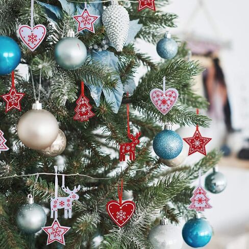 Naler 42 Pieces Christmas Felt Ornament Set - Includes Reindeer, Star, Christmas. Heart - Cute Hanging Ornaments for Christmas Tree Decorations - Red and White in Saudi Arabia