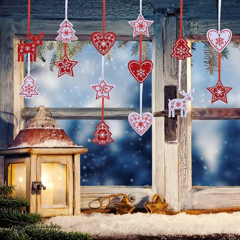 Naler 42 Pieces Christmas Felt Ornament Set - Includes Reindeer, Star, Christmas. Heart - Cute Hanging Ornaments for Christmas Tree Decorations - Red and White in Saudi Arabia
