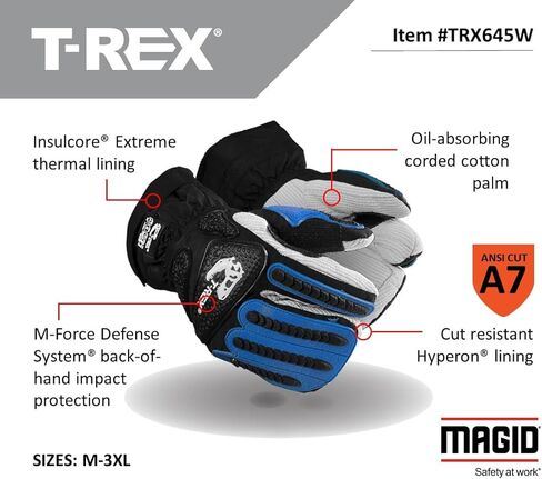 MAGID T-REX Arctic Series ANSI A7 Thermal-Lined Impact Glove, 6 Pairs, Size 9/Large (TRX645W) in Kuwait