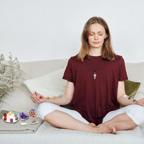 CrystalTears Healing Crystals Set 7 Chakra Crystal Stones with Chakra Necklace and Bracelet, Rock Quartz Crystal Wand, Chakra Crystal Tree,Wooden Crystal Grid Board for Meditation Yoga in Saudi Arabia