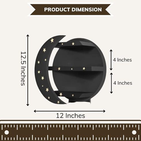 CHAMAMA Black Moon Shelf with Stars, Wiccan Decor, Moon Shaped Shelf for Crystals, Moon Decor, Wooden Moon Shelf, Bathroom Decor, Crystal Shelf (Early American) in Saudi Arabia