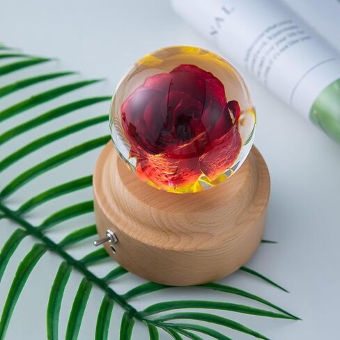 Preserved Flower Crystal Ball Music Box,3.1 Inch Crystal Ball with and Wooden Base, for Birthdays, Parties,Valentines Day,Christmas,Thanksgiving,Mothers Day (Rose) in Saudi Arabia