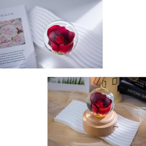 Preserved Flower Crystal Ball Music Box,3.1 Inch Crystal Ball with and Wooden Base, for Birthdays, Parties,Valentines Day,Christmas,Thanksgiving,Mothers Day (Rose) in Saudi Arabia