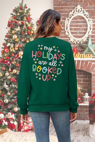LUKYCILD Christmas Sweatshirt Women Book Xmas Tree Shirt All Booked For Christmas Pullover Book Lover Long Sleeve Shirt in Saudi Arabia