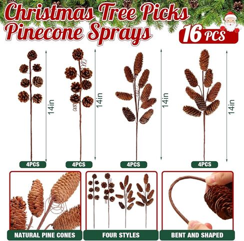 16 قطعة شجرة عيد الميلاد يختار 14 بوصة كوز الصنوبر السائبة فروع كوز الصنوبر الطبيعية الحلي كبيرة مخروط الصنوبر يختار عيد الميلاد يختار شجرة التنوب الصنوبر المخاريط الخريف عيد الشكر ديكور عيد الميلاد (البني) in Kuwait