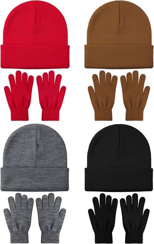 Glooarm 8 Pack Winter Hat and Gloves Set for Men Women Warm Beanies Knit Gloves Unisex Warm Sets in Saudi Arabia