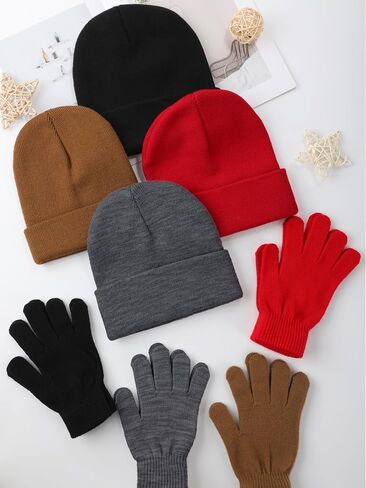 Glooarm 8 Pack Winter Hat and Gloves Set for Men Women Warm Beanies Knit Gloves Unisex Warm Sets in Saudi Arabia