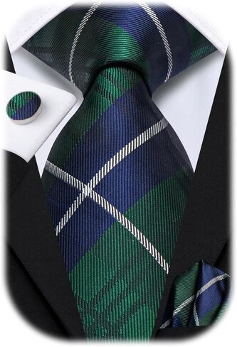 Hi-Tie Mens Grass Green Ties Extra Long Silk Necktie 63inches Woven Tie with Pocket Suqare and Cufflinks Set in Kuwait