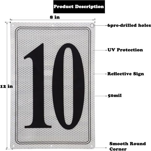 Premium Aluminum Number Sign 8-12" X 8" Parking Spot Reflective Number Signs, Large Metal Number Sign for Office,Floor, Dock, Court, Aisle, Field and Outdoor Use, Weather-Resistant, Waterproof, High Visibility (Number Signs 8) in Saudi Arabia