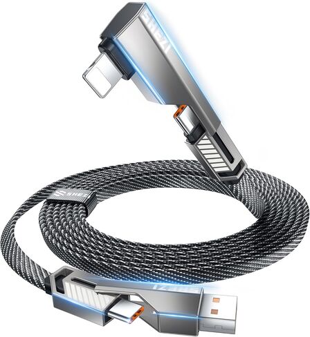 4-in-1 [Upgraded] USB C Cable 27W 3FT, 90 Degree Fast Charging Nylon Braided for iPhone iPad Charger Cord Right Angle [480Mbps Data Sync] Multi Charging Cable Combo with L/USB C/USB A Ports in Kuwait