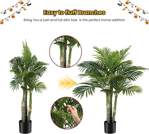 Artificial Palm Tree 4FT,Faux Palm Plants with Pot,Fake Plant for Home Living Room Front Porch Patio Pool Garden Office Decor 2pack in Saudi Arabia