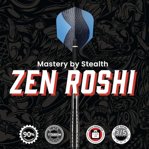 Shot! Darts Zen Roshi 90% Tungsten Pro Throwing Darts Soft Tip Set, Professional – Made in New Zealand – Designed Dart Flights for Women & Men – Plastic Tip Bar Darts for Adults in Saudi Arabia