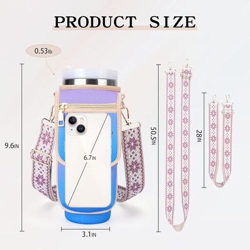 حقيبة حامل زجاجات المياه مع جيب للهاتف من أجل ستانلي 40 أونصة، حقيبة حامل الأكواب مع حزام كتف قابل للتعديل وإكسسوارات الأكواب للمشي لمسافات طويلة والتخييم والصيد والسفر (بينك-مشمش) in Kuwait