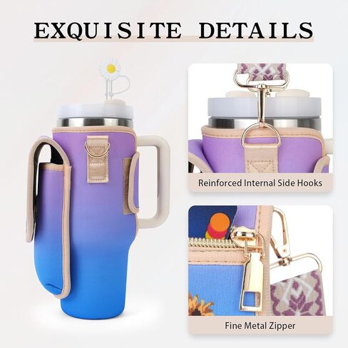 حقيبة حامل زجاجات المياه مع جيب للهاتف من أجل ستانلي 40 أونصة، حقيبة حامل الأكواب مع حزام كتف قابل للتعديل وإكسسوارات الأكواب للمشي لمسافات طويلة والتخييم والصيد والسفر (بينك-مشمش) in Kuwait