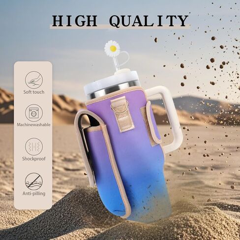 حقيبة حامل زجاجات المياه مع جيب للهاتف من أجل ستانلي 40 أونصة، حقيبة حامل الأكواب مع حزام كتف قابل للتعديل وإكسسوارات الأكواب للمشي لمسافات طويلة والتخييم والصيد والسفر (بينك-مشمش) in Kuwait