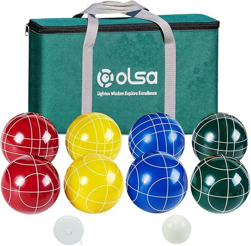 Olsa 107mm Bocce Set Yard Games، ألعاب Bocci Ball الاحترافية في الهواء الطلق للبالغين والأسرة مع 8 كرات بولي الراتنج 1 شريط قياس حقيبة حمل ممتاز من Pallino باللون الأبيض للتخييم في الحديقة والشاطئ في الفناء الخلفي in Kuwait