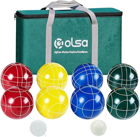 Olsa 107mm Bocce Set Yard Games، ألعاب Bocci Ball الاحترافية في الهواء الطلق للبالغين والأسرة مع 8 كرات بولي الراتنج 1 شريط قياس حقيبة حمل ممتاز من Pallino باللون الأبيض للتخييم في الحديقة والشاطئ في الفناء الخلفي in Kuwait