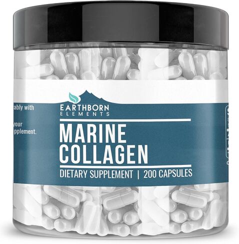 Earthborn Elements Collagen Peptides (200 Capsules) Hydrolyzed Fish Collagen, Non-GMO, Scent-Free, Bioavailable (960 mg Serving) in Kuwait