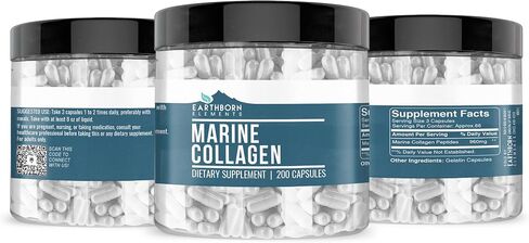 Earthborn Elements Collagen Peptides (200 Capsules) Hydrolyzed Fish Collagen, Non-GMO, Scent-Free, Bioavailable (960 mg Serving) in Kuwait
