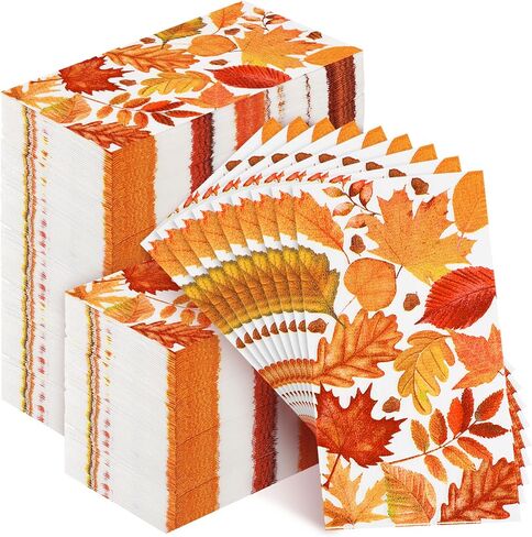 200 Packs Thanksgiving Fall Napkins Paper for Bathroom Disposable Guest Hand Towels Decorative Fall Maple Leaves Paper Towel Autumn Harvest Dinner Kitchen Holiday Party Decor(Vivid Style) in Saudi Arabia