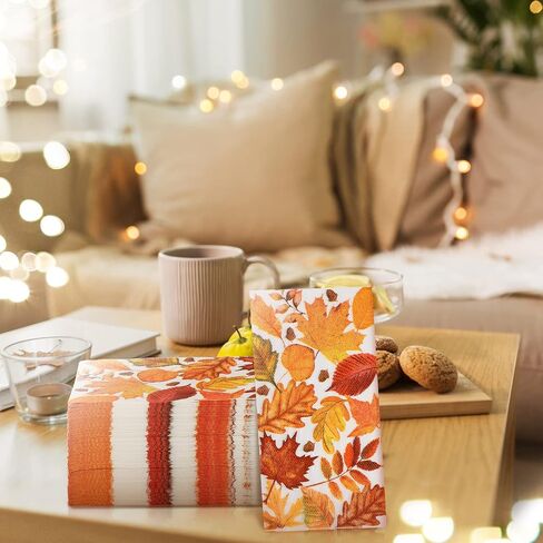 200 Packs Thanksgiving Fall Napkins Paper for Bathroom Disposable Guest Hand Towels Decorative Fall Maple Leaves Paper Towel Autumn Harvest Dinner Kitchen Holiday Party Decor(Vivid Style) in Saudi Arabia
