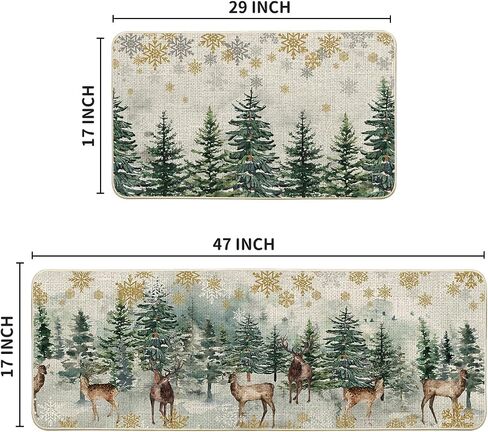Artoid Mode Xmas Trees Deer Snowflakes Christmas Kitchen Mats Set of 2, Winter Home Decor Low-Profile Kitchen Rugs for Floor - 17x29 and 17x47 Inch in Saudi Arabia