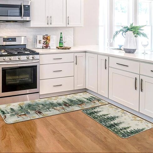 Artoid Mode Xmas Trees Deer Snowflakes Christmas Kitchen Mats Set of 2, Winter Home Decor Low-Profile Kitchen Rugs for Floor - 17x29 and 17x47 Inch in Saudi Arabia