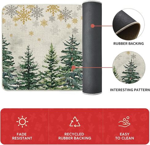 Artoid Mode Xmas Trees Deer Snowflakes Christmas Kitchen Mats Set of 2, Winter Home Decor Low-Profile Kitchen Rugs for Floor - 17x29 and 17x47 Inch in Saudi Arabia