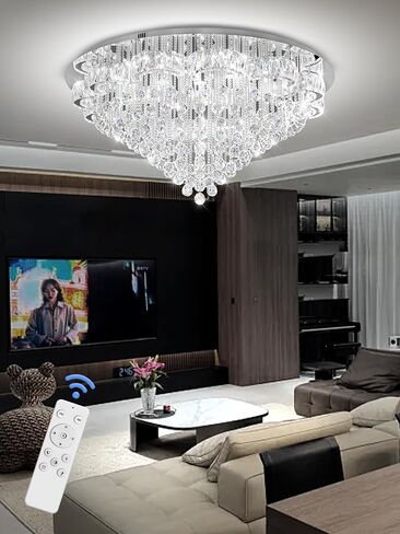 W24inches Modern Chandelier for Dining Room Raindrop Crystal Chandelier Luxury Flush Mount Ceiling Light Fixture Ceiling Lamp for Hallway Bedroom Living Room Kitchen in Saudi Arabia