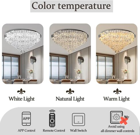 W24inches Modern Chandelier for Dining Room Raindrop Crystal Chandelier Luxury Flush Mount Ceiling Light Fixture Ceiling Lamp for Hallway Bedroom Living Room Kitchen in Saudi Arabia