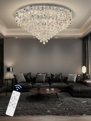 W24inches Modern Chandelier for Dining Room Raindrop Crystal Chandelier Luxury Flush Mount Ceiling Light Fixture Ceiling Lamp for Hallway Bedroom Living Room Kitchen in Saudi Arabia