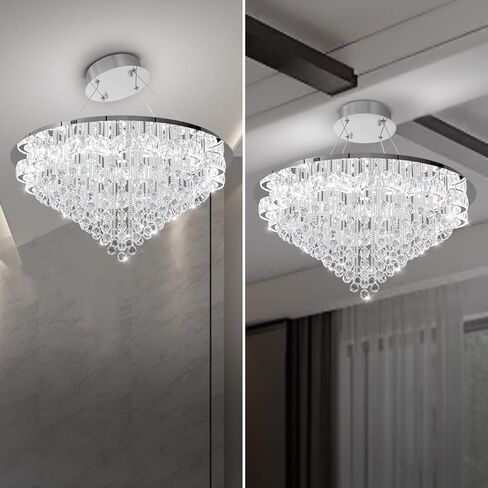 W24inches Modern Chandelier for Dining Room Raindrop Crystal Chandelier Luxury Flush Mount Ceiling Light Fixture Ceiling Lamp for Hallway Bedroom Living Room Kitchen in Saudi Arabia