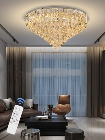 W24inches Modern Chandelier for Dining Room Raindrop Crystal Chandelier Luxury Flush Mount Ceiling Light Fixture Ceiling Lamp for Hallway Bedroom Living Room Kitchen in Saudi Arabia