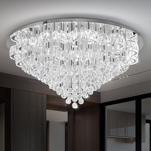 W24inches Modern Chandelier for Dining Room Raindrop Crystal Chandelier Luxury Flush Mount Ceiling Light Fixture Ceiling Lamp for Hallway Bedroom Living Room Kitchen in Saudi Arabia