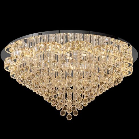 W24inches Modern Chandelier for Dining Room Raindrop Crystal Chandelier Luxury Flush Mount Ceiling Light Fixture Ceiling Lamp for Hallway Bedroom Living Room Kitchen in Saudi Arabia