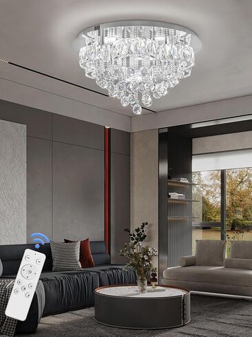 W24inches Modern Chandelier for Dining Room Raindrop Crystal Chandelier Luxury Flush Mount Ceiling Light Fixture Ceiling Lamp for Hallway Bedroom Living Room Kitchen in Saudi Arabia