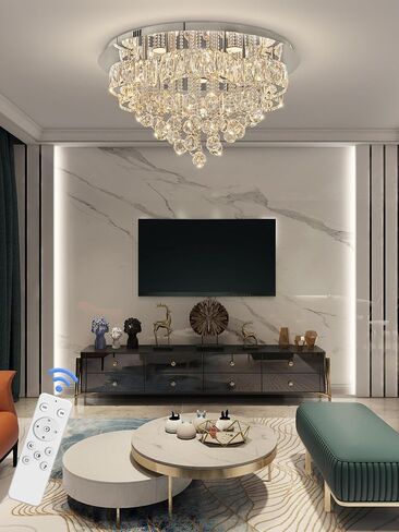 W24inches Modern Chandelier for Dining Room Raindrop Crystal Chandelier Luxury Flush Mount Ceiling Light Fixture Ceiling Lamp for Hallway Bedroom Living Room Kitchen in Saudi Arabia