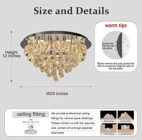 W24inches Modern Chandelier for Dining Room Raindrop Crystal Chandelier Luxury Flush Mount Ceiling Light Fixture Ceiling Lamp for Hallway Bedroom Living Room Kitchen in Saudi Arabia