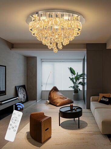 W24inches Modern Chandelier for Dining Room Raindrop Crystal Chandelier Luxury Flush Mount Ceiling Light Fixture Ceiling Lamp for Hallway Bedroom Living Room Kitchen in Saudi Arabia